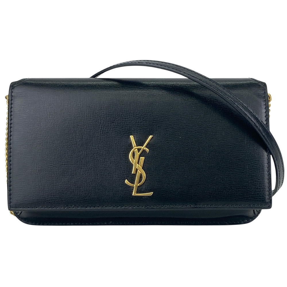 SAINT LAURENT Cassandra Phone Holder Shoulder Bag Leather Black